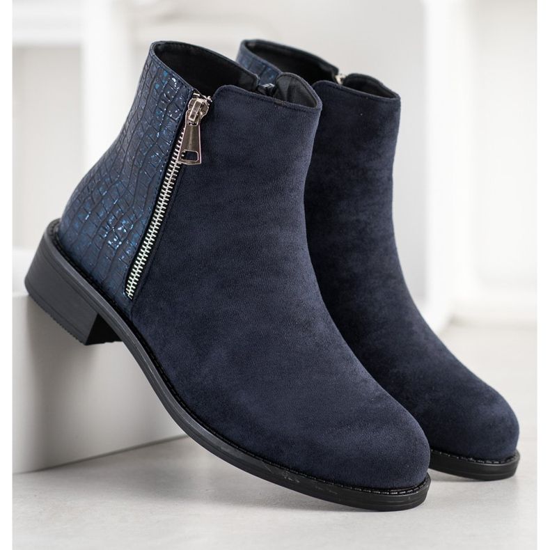Bestelle Bottes à la mode avec une fermeture éclair bleu marin bleu 2