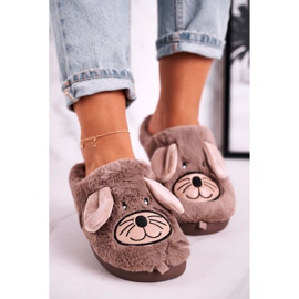 JOMIX Chaussons Souris Femme Beiges en Fourrure Home Sweet Home brun 1