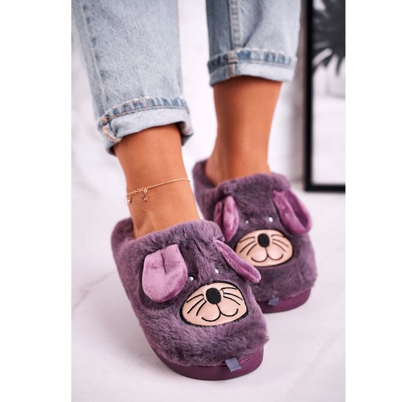 JOMIX Chaussons Femme Souris Violette en Fourrure Home Sweet Home 1
