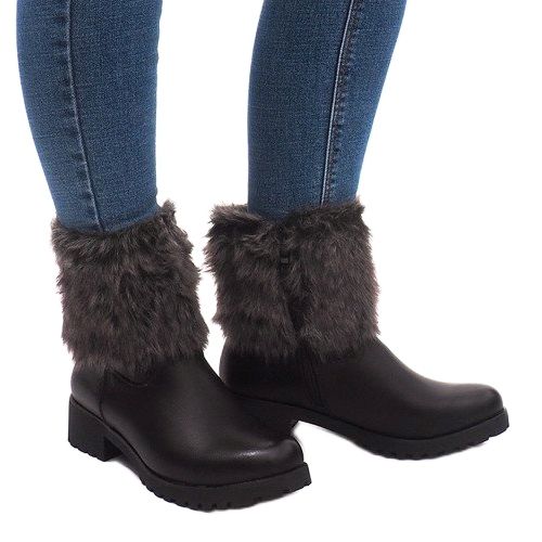 Bottes Avec Fourrure A89620 Noir blanc 2