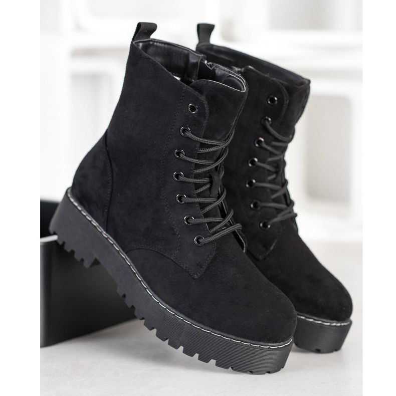 SHELOVET Trappeurs en suède sur la plate-forme le noir 2