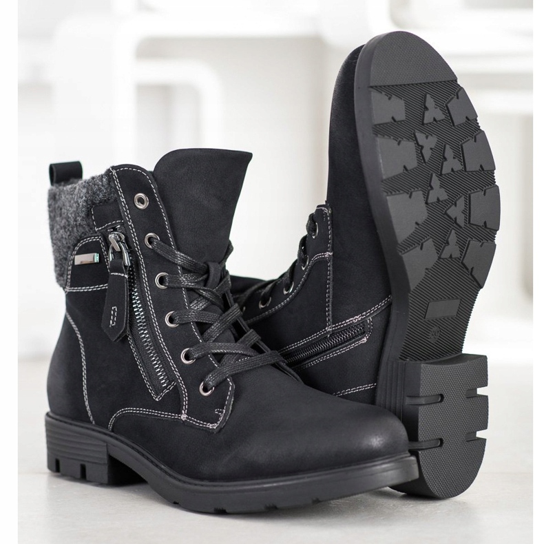 Super Mode Bottes de randonnée avec fermeture éclair décorative le noir 1