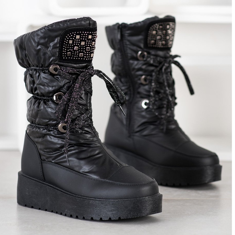 SHELOVET Bottes de neige élégantes sur la plate-forme noir 1