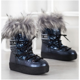 SHELOVET Bottes de neige avec fourrure bleu marin bleu 1
