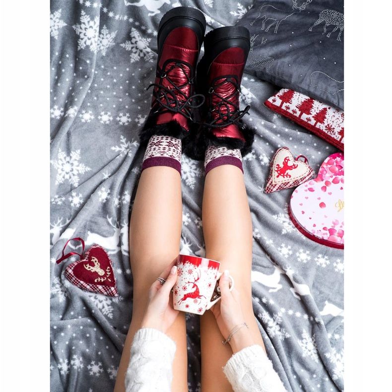 SHELOVET Bottes de neige sur la plate-forme noir rouge 1