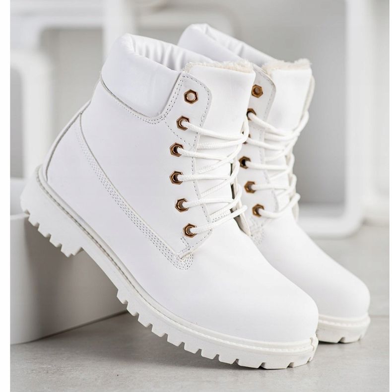SHELOVET Bottes de randonnée chaudes avec cuir écologique blanche 1