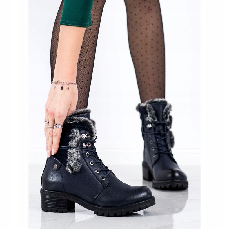 Super Mode Bottines bleu marine avec fourrure 1