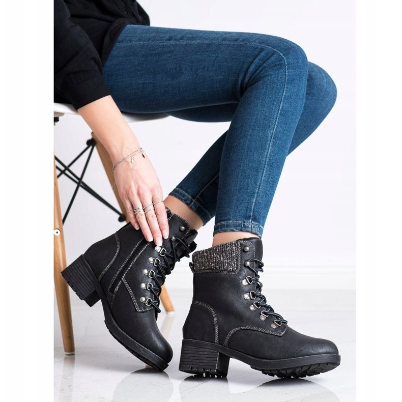 Queentina Bottes chaudes sur le poste noir gris 2