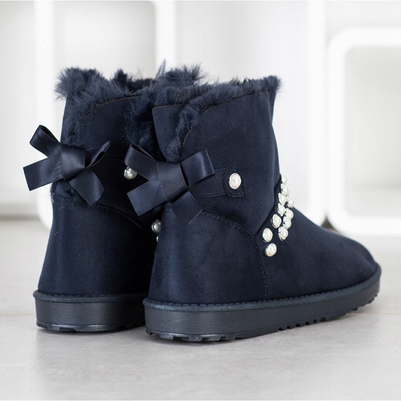 Queentina Mukluki bleu marine avec perles 2