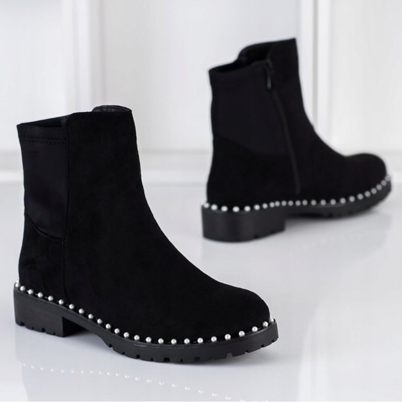 Bestelle Bottines En Daim Avec Perles le noir 2