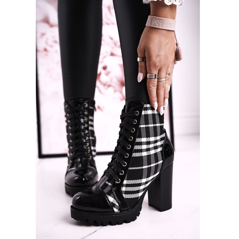 PS1 Bottines à Talons Femme Damier Noir Blair blanc 1