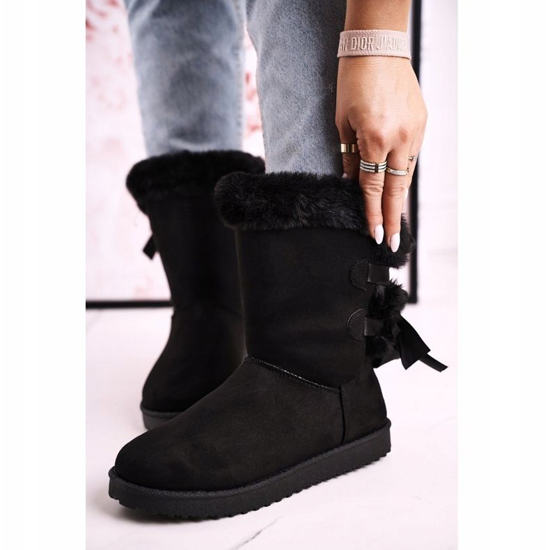 Bottes de neige pour femmes avec un ruban isolé en fausse fourrure noir Kaylee le noir 1