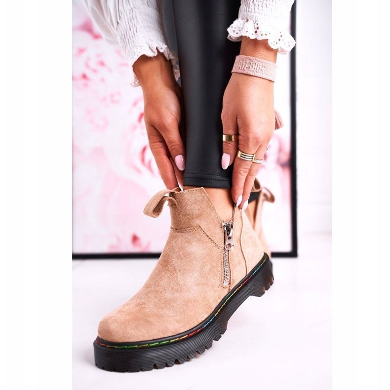 Bottines Chelsea Femme Avec Coutures Colorées En Daim Beige Addison 2