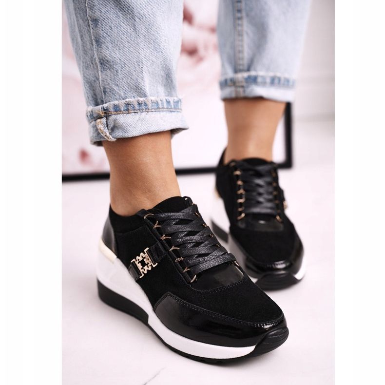 S.Barski Baskets Compensées En Cuir Femme Noir Or Roxette le noir d'or 1