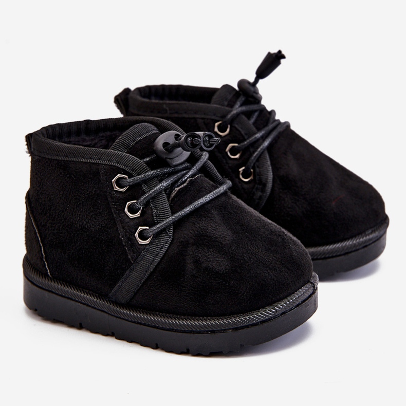 Bottes de neige à lacets pour enfants réchauffées avec fourrure Black Hunter noir noir 1