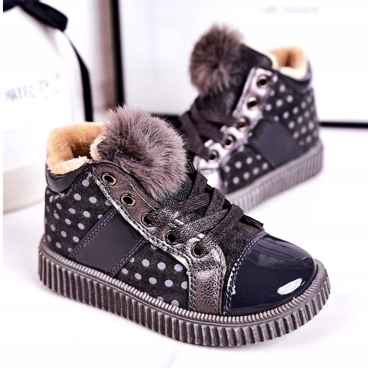 Linshi Baskets Bottines Chaudes Enfant à Pois Gris Anastasia argent 2