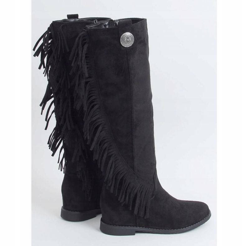 Boots à franges, compensées cachées noir ST-28P Noir le noir 1