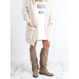 Boots à franges compensées cachées beige ST-28P Kaki 4
