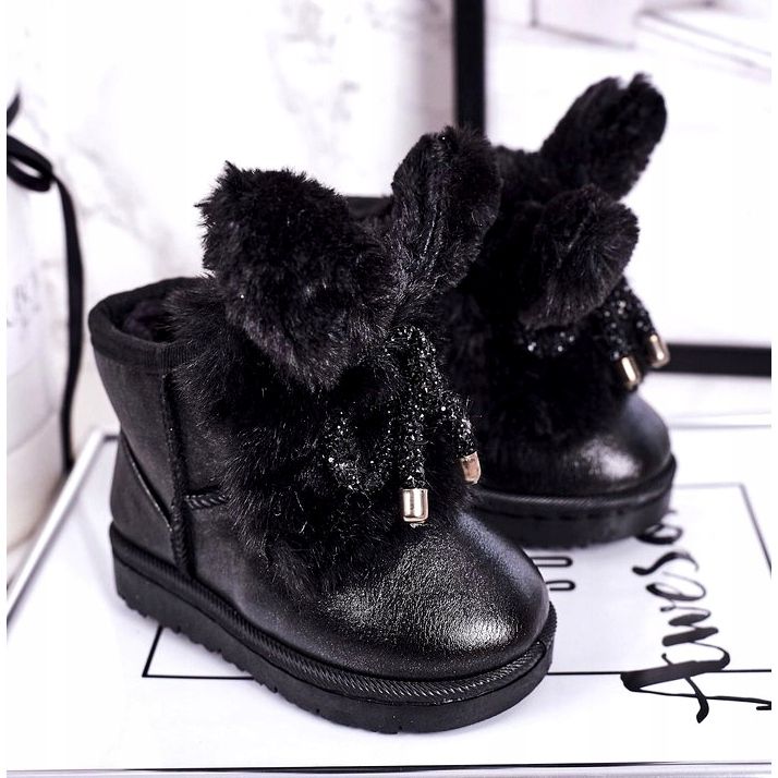 Bottes de neige pour enfants avec fourrure avec oreilles lapin noir 1