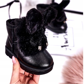 Bottes de neige pour enfants avec fourrure avec oreilles lapin noir 2