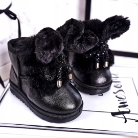 Bottes de neige pour enfants avec fourrure avec oreilles lapin noir 3