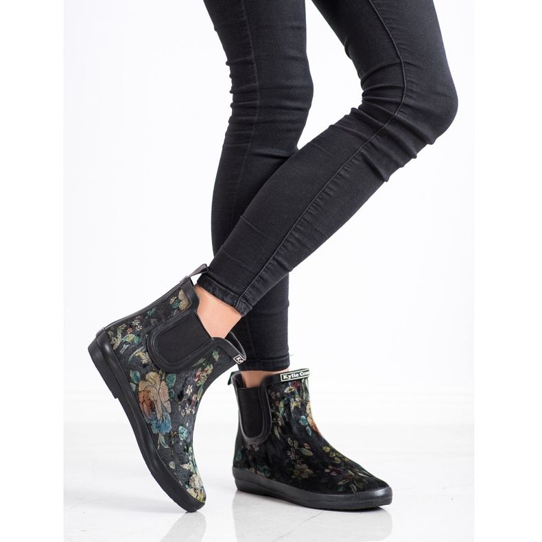 Kylie Bottes en daim à fleurs le noir 1