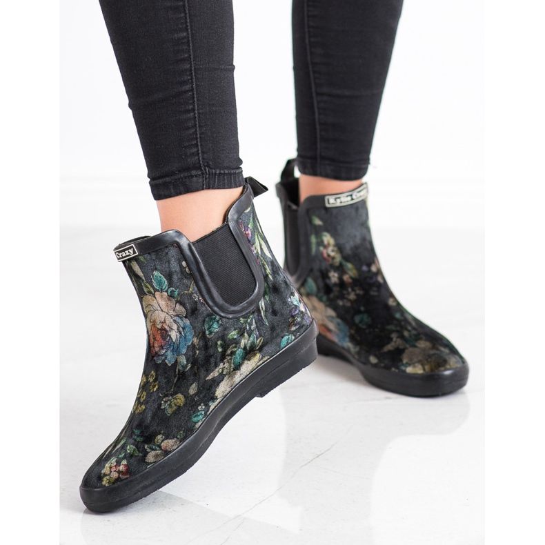 Kylie Bottes en daim à fleurs noir 2