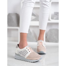 Aclys Baskets ajourées blanche rose gris 1
