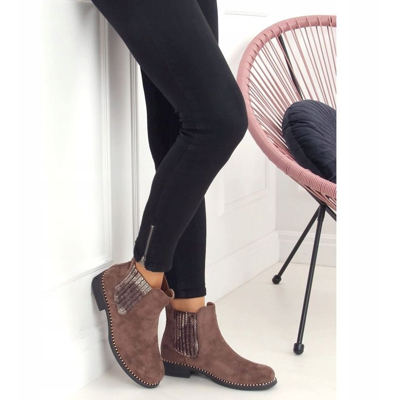 Chelsea boots femme, daim marron HQ231 Kaki brun 1