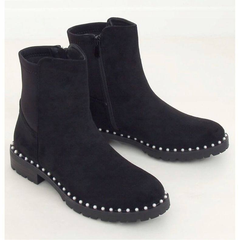 Bottines Chelsea noires avec perles RQ336 Noir 1