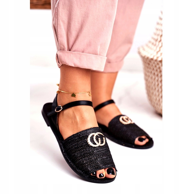 Sandales plates noires pour femmes Lu Boo Tressé Felicia 1