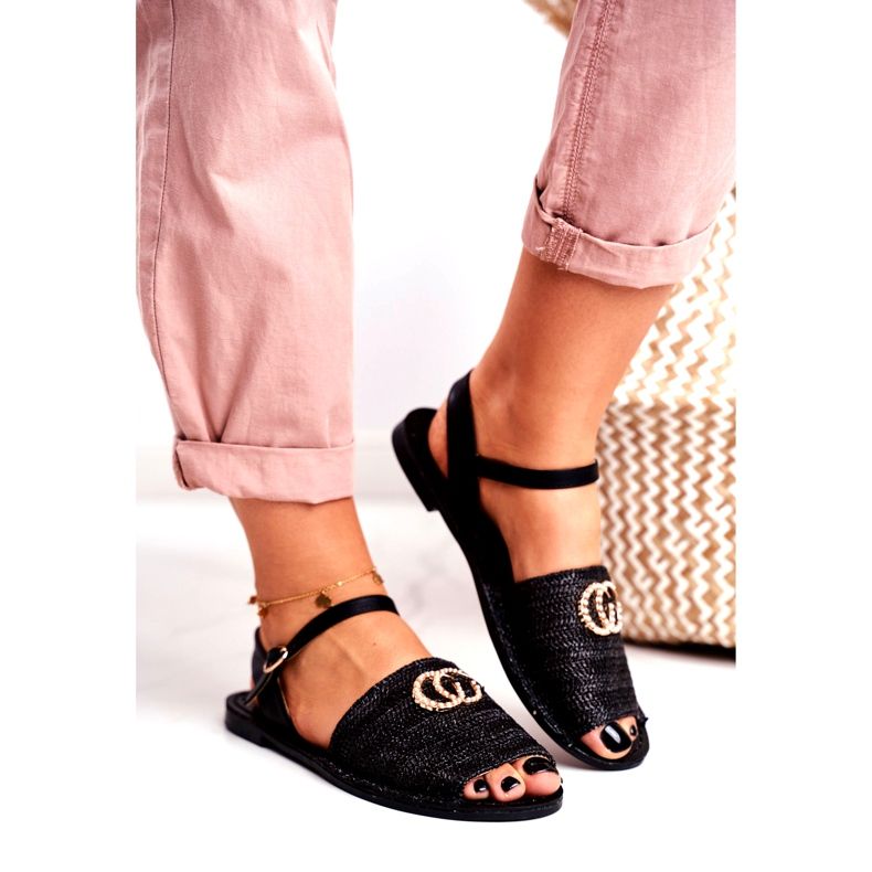 Sandales plates noires pour femmes Lu Boo Tressé Felicia 2