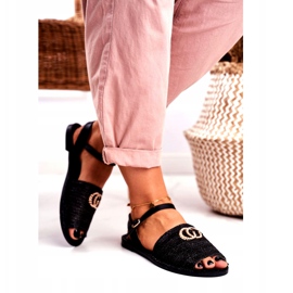 Sandales plates noires pour femmes Lu Boo Tressé Felicia 3