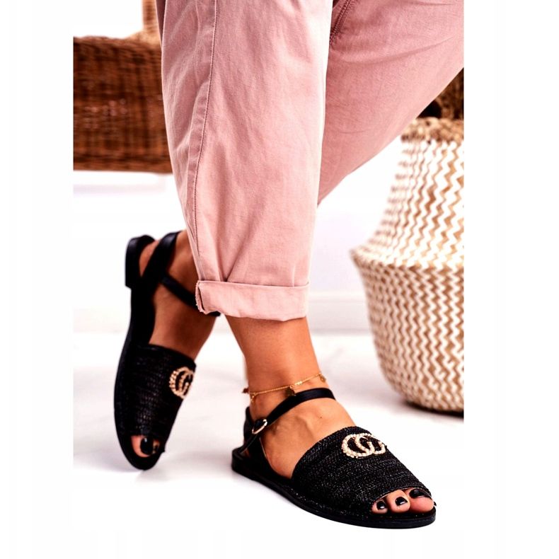 Sandales plates noires pour femmes Lu Boo Tressé Felicia 3