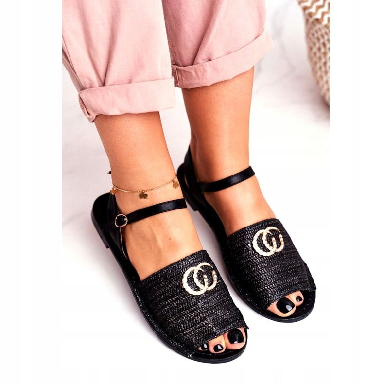 Sandales plates noires pour femmes Lu Boo Tressé Felicia 4
