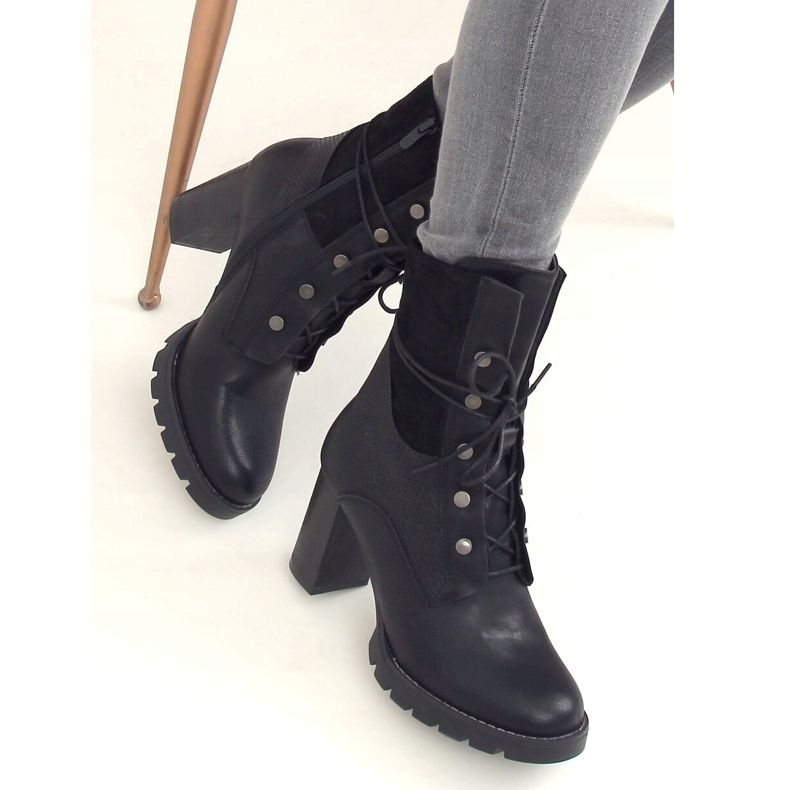 Bottines noires à lacets talons hauts 1213GA Noir le noir 1