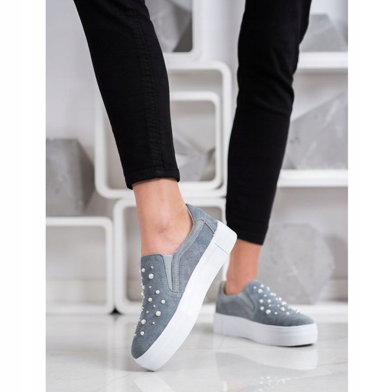 Filippo Slipons En Cuir Avec Des Perles gris 1