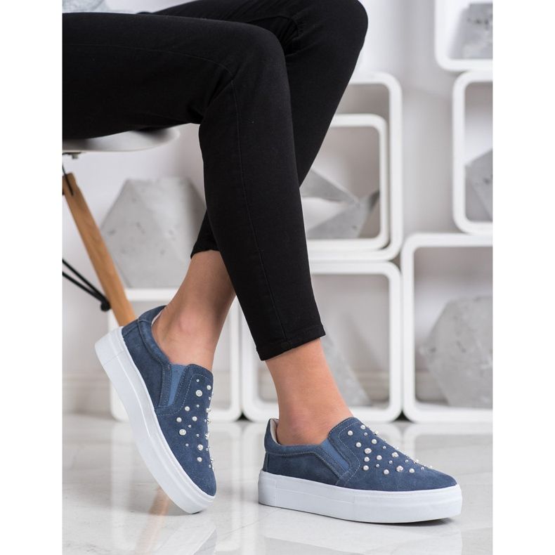 Filippo Slipons En Cuir Avec Des Perles bleu 1