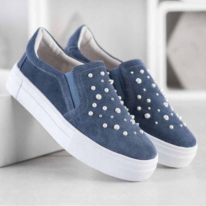 Filippo Slipons En Cuir Avec Des Perles bleu 2
