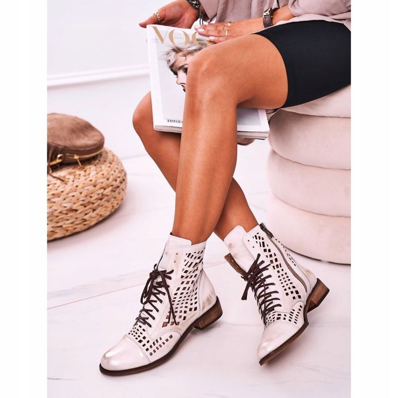 Nicole Boots Femme Blanches Ajourées En Cuir Abigail 1