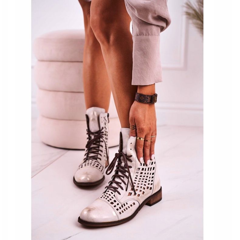 Nicole Boots Femme Blanches Ajourées En Cuir Abigail 2