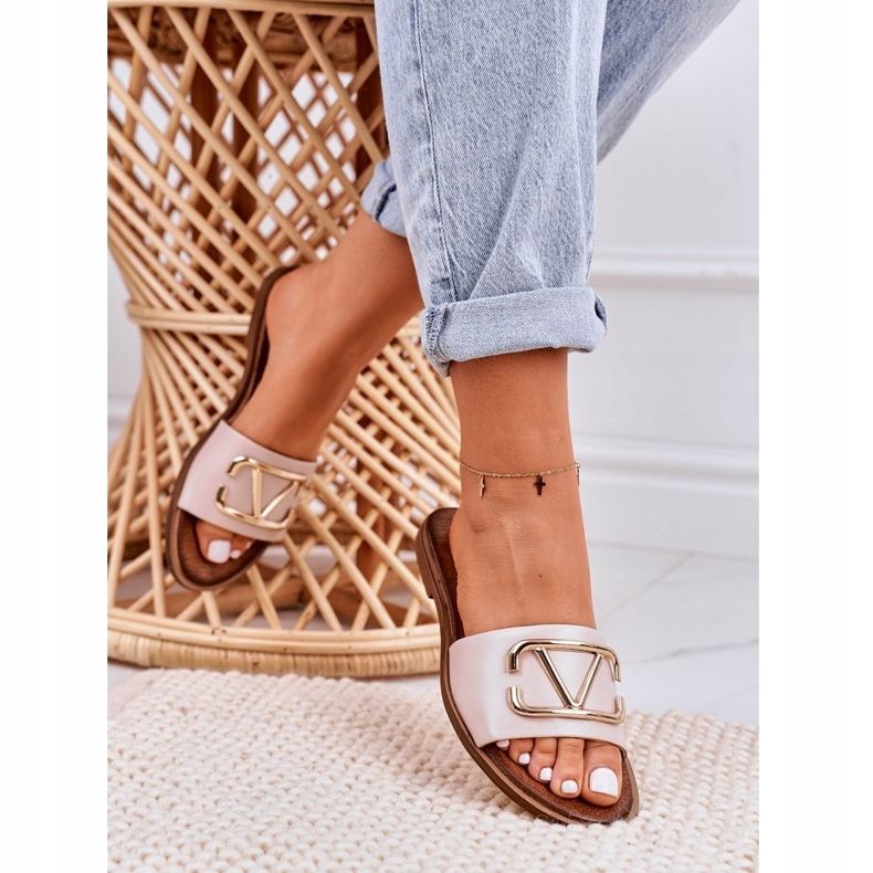 Nicole Chaussons Classiques Femme Cuir Beige Evie rose 1