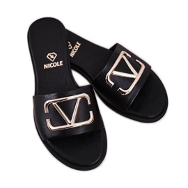 Nicole Pantoufles Classiques En Cuir Pour Femmes Noir Evie 1