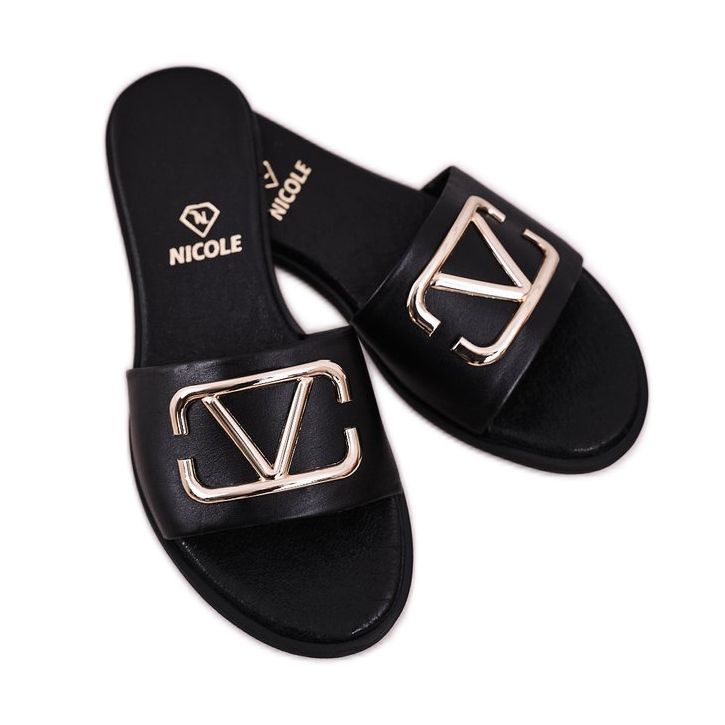 Nicole Pantoufles Classiques En Cuir Pour Femmes Noir Evie le noir 1