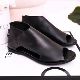 Nicole Sandales Plates En Cuir Femme Noir Natalie 2