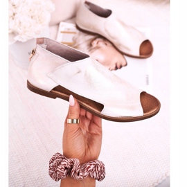 Nicole Sandales Plates En Cuir Femme Blanc Natalie blanche d'or 2