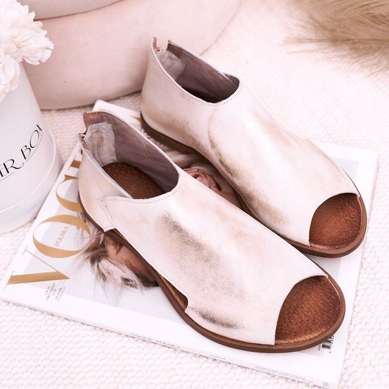 Nicole Sandales Plates En Cuir Femme Blanc Natalie blanche d'or 1