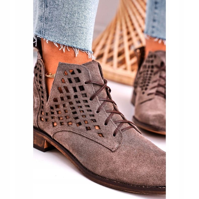 Nicole Bottines Susannah Femme Ajourées En Daim Marron brun 1