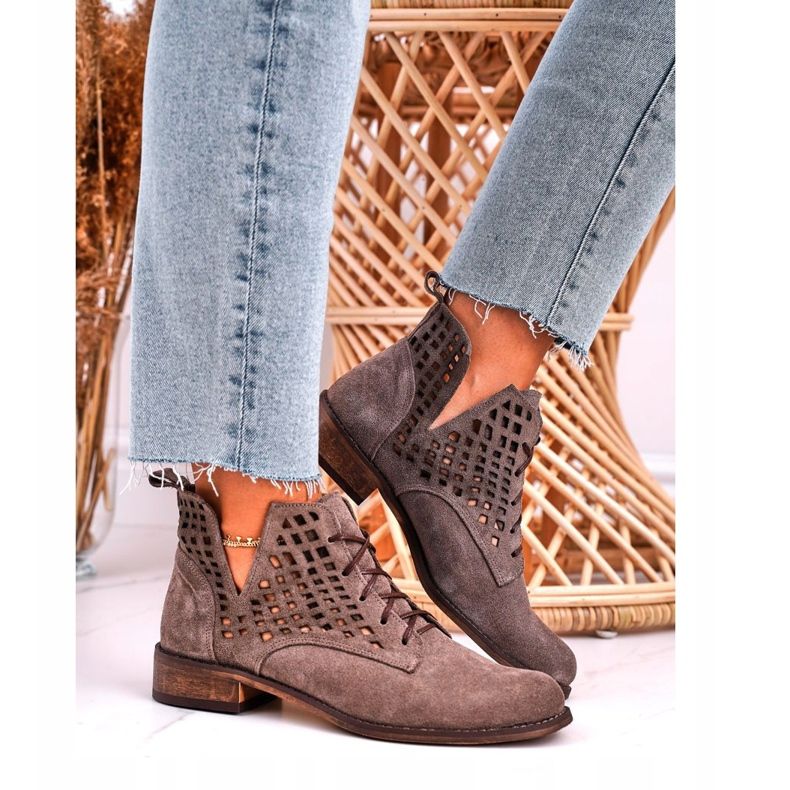 Nicole Bottines Susannah Femme Ajourées En Daim Marron brun 2