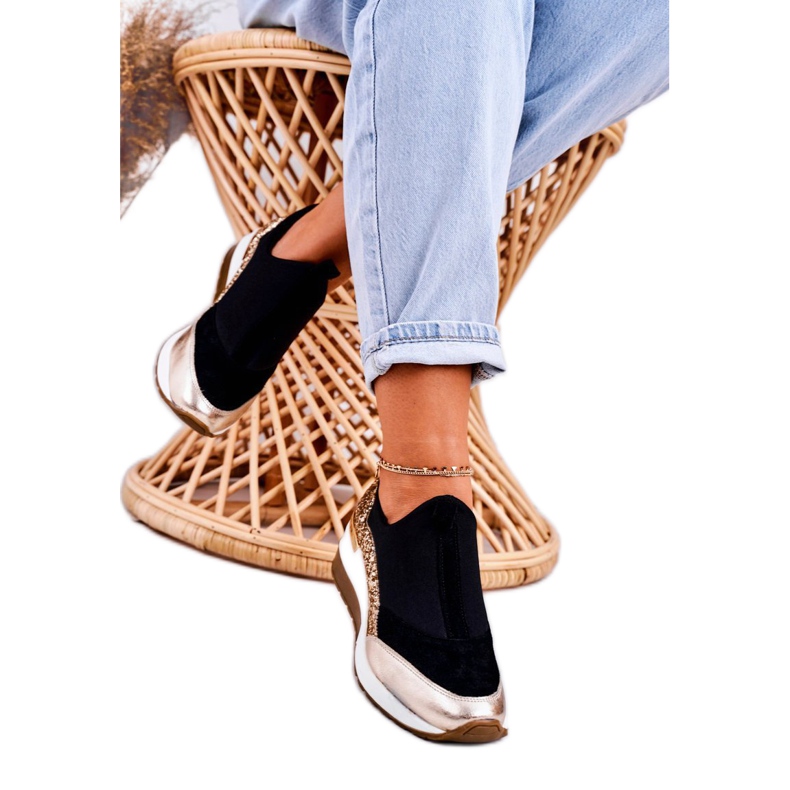 Nicole Baskets Compensées En Cuir Pour Femmes Noir Doré Frances le noir 1